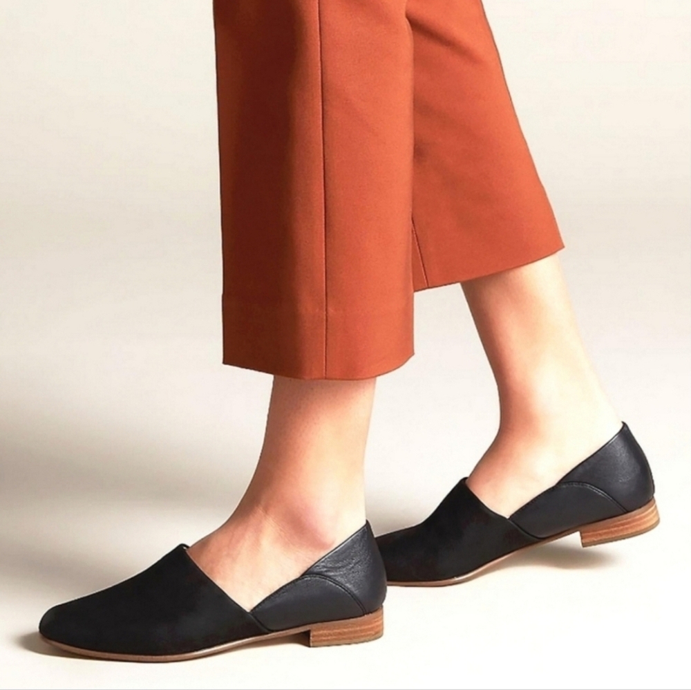 Clarks Pure Tone Black Nubuck Leather Slip On Heeled Loafers Shoes Womens 7 M